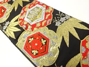 アンティーク　絵皿に菊桐・笹竜胆模様織出し袋帯（着用可）